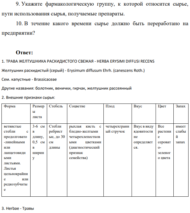 На фармацевтическое предприятие для производства сока желтушника поступила свежая трава желтушника. Контрольно-аналитическая лаборатория после проведения анализа подтвердила его доброкачественность. Опишите результаты анализа.