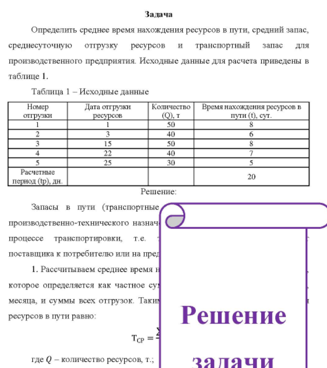 Определить среднее время нахождения ресурсов в пути, средний запас, среднесуточную отгрузку ресурсов и транспортный запас для производственного предприятия. Исходные данные для расчета приведены в таблице 1