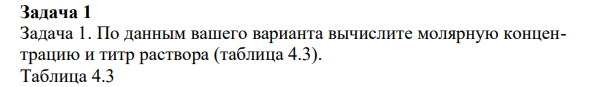 По данным вашего варианта вычислите молярную концентрацию и титр раствора