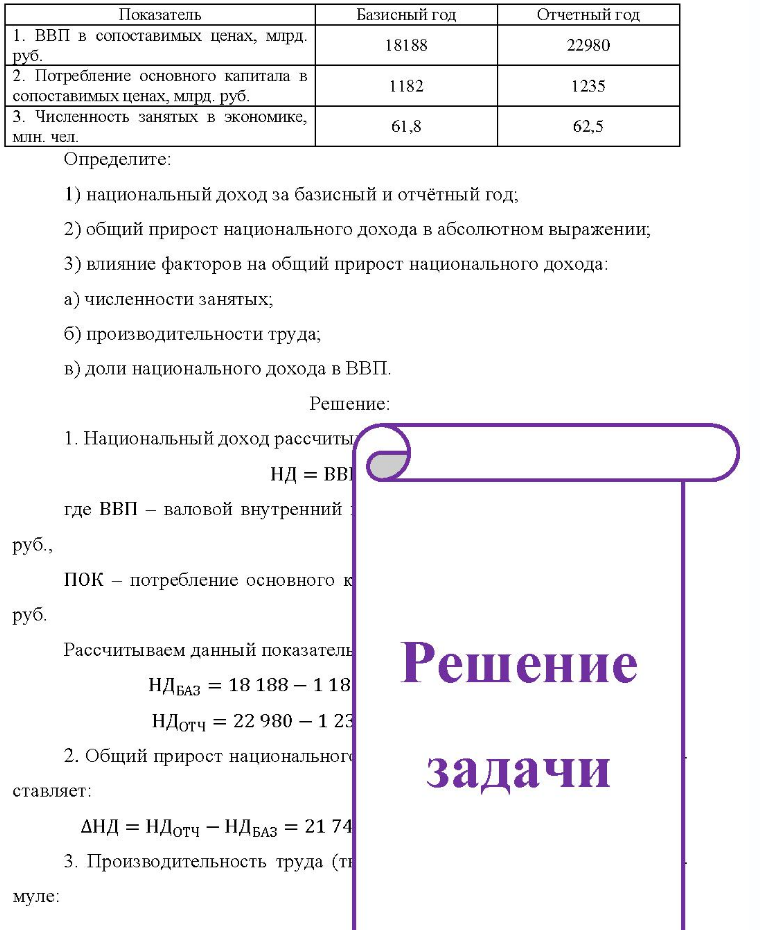 Показатель Базисный год Отчетный год 1. ВВП в сопоставимых ценах, млрд. руб. 2. 2. Потребление основного капитала в сопоставимых ценах, млрд. руб. 3. Численность занятых в экономике, млн.