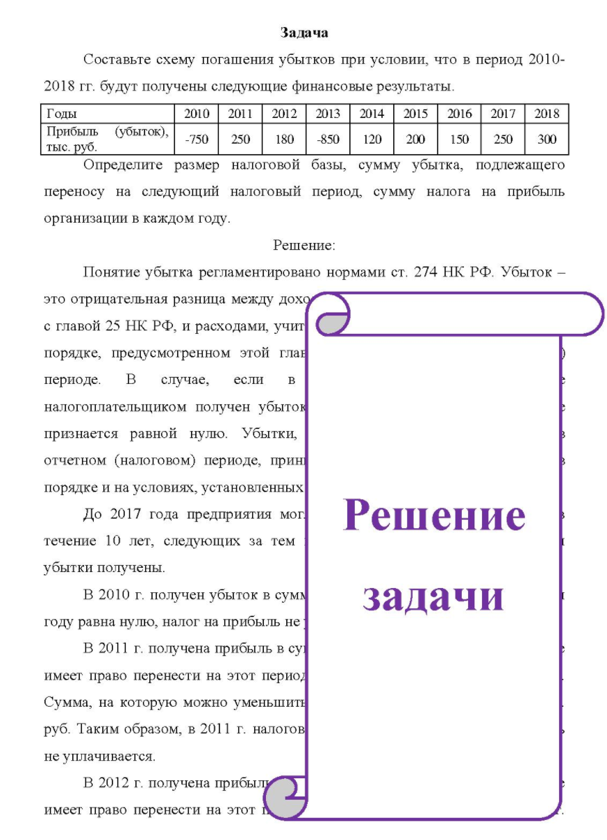 Составьте схему погашения убытков при условии, что в период 2010- 2018 гг. будут получены следующие финансовые результаты. Годы Прибыль