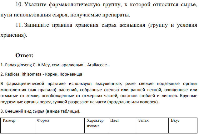 Завод приобрел лекарственное растительное сырье корни женьшеня. Сертификат, сопровождавший сырье, подтверждал его доброкачественность. Опишите результаты анализа, приведенные в сертификате. Укажите, для производства каких лекарственных средств завод приобрел данное сырье.