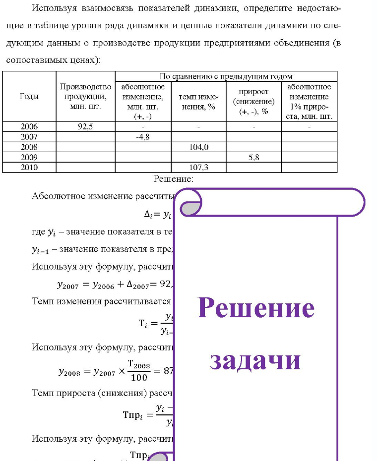 Используя взаимосвязь показателей динамики, определите недостаю- щие в таблице уровни ряда динамики и цепные показатели динамики по сле- дующим данным о производстве продукции предприятиями объединения (в сопоставимых ценах): По сравнению с предыдущим