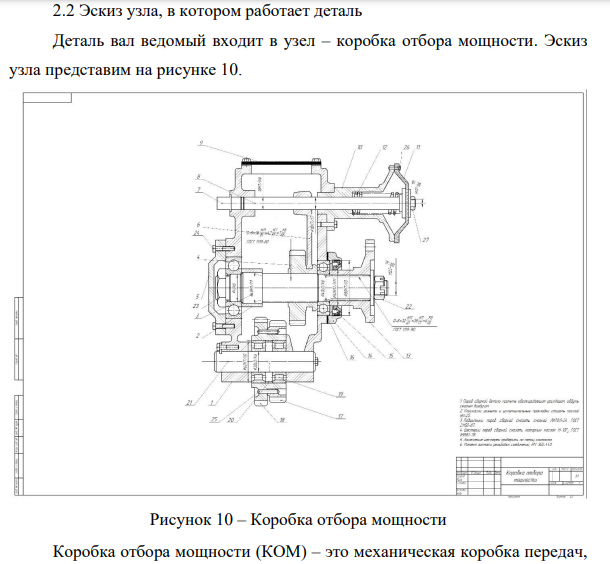 Эскиз узла, в котором работает деталь