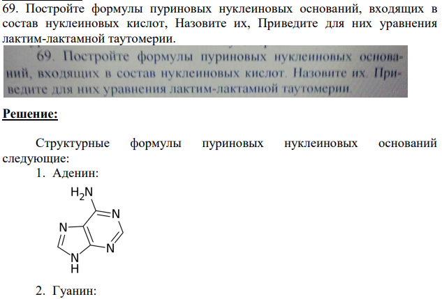 Постройте формулы пуриновых нуклеиновых оснований, входящих в состав нуклеиновых кислот, Назовите их,