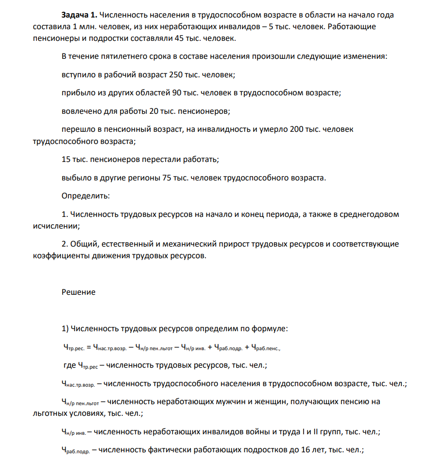 Численность населения в трудоспособном возрасте в области на начало года составила 1 млн. человек, из них неработающих инвалидов – 5 тыс. человек. Работающие пенсионеры и подростки составляли 45 тыс. человек.