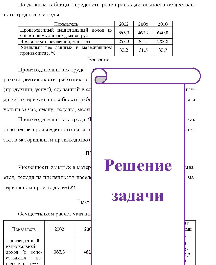 По данным таблицы определить рост производительности обществен- ного труда за эти годы. Показатель Произведенный национальный доход (в сопоставимых ценах), млрд. руб. Численность населения, млн. чел. Удельный вес