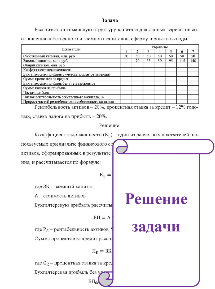 Рассчитать оптимальную структуру капитала для данных вариантов со- отношения собственного и заемного капиталов, сформулировать выводы: Показатели Варианты Собственный капитал, млн. руб.