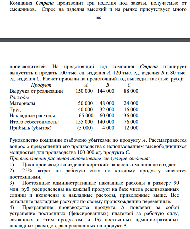 Компания Стрела производит три изделия под заказы, получаемые от смежников. Спрос на изделия высокий и на рынке присутствует много 107 производителей.
