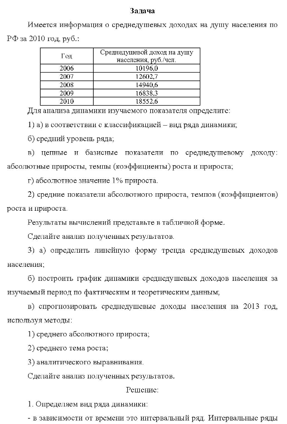 Имеется информация о среднедушевых доходах на душу населения по РФ за 2010 год, руб.: Год 2006 2007 2008 2009 2010 Среднедушевой доход на душу населения, руб./чел.