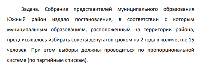 Собрание представителей муниципального образования Южный район издало постановление, в соответствии с которым муниципальным образованиям, расположенным на территории района, предписывалось избирать советы депутатов сроком на 2 года в количестве 15 человек