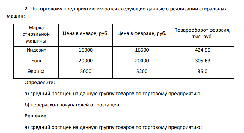 По торговому предприятию имеются следующие данные о реализации стиральных машин: