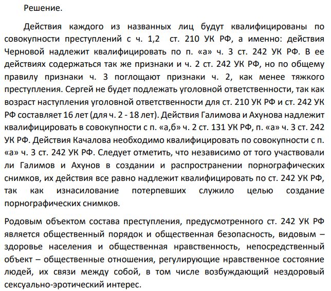 Качалов, Черновая, Галимов и Ахунов организовали преступную группу, которая занималась следующей преступной деятельностью. Черновая на вокзале знакомилась с молодыми девушками и привозила их к себе, где с помощью Качалова угощала спиртными напитками с добавлением сильнодействующего снотворного.