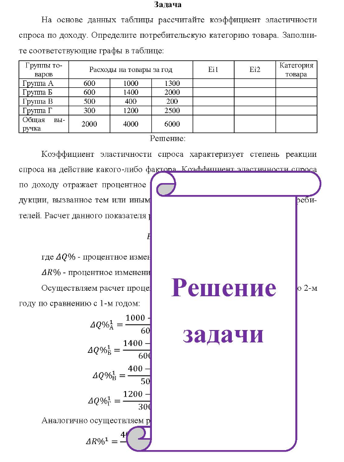 Задача На основе данных таблицы рассчитайте коэффициент эластичности спроса по доходу. Определите потребительскую категорию товара.
