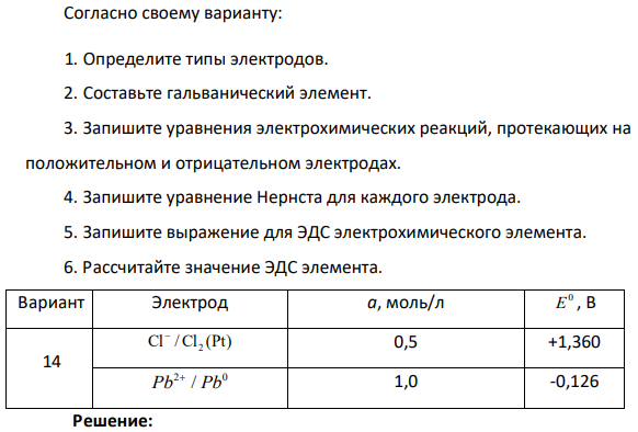 Согласно своему варианту:  1. Определите типы электродов.