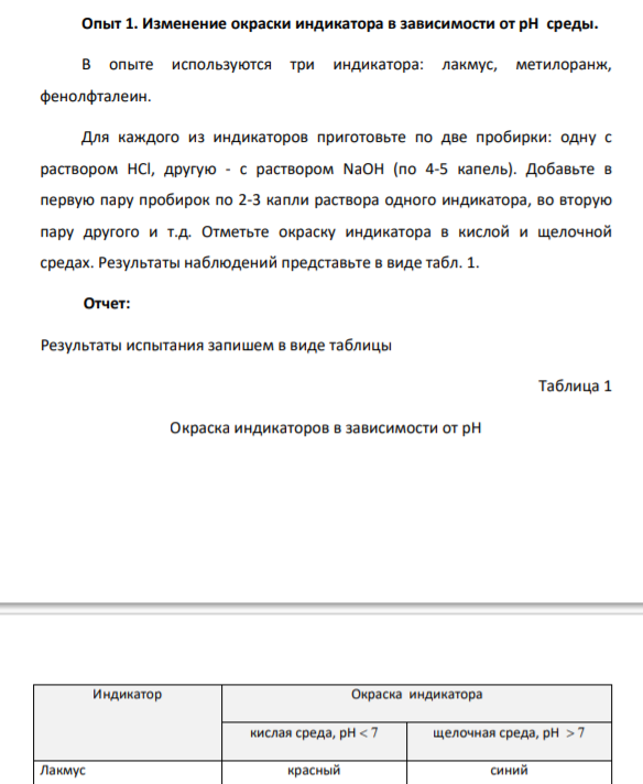 . Изменение окраски индикатора в зависимости от рН среды