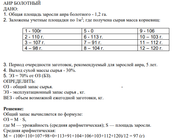 АИР БОЛОТНЫЙ ДАНО: 1. Общая площадь заросли аира болотного - 1,2 га.