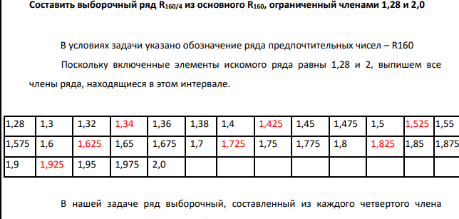 Составить выборочный ряд R160/4 из основного R160, ограниченный членами 1,28 и 2,0