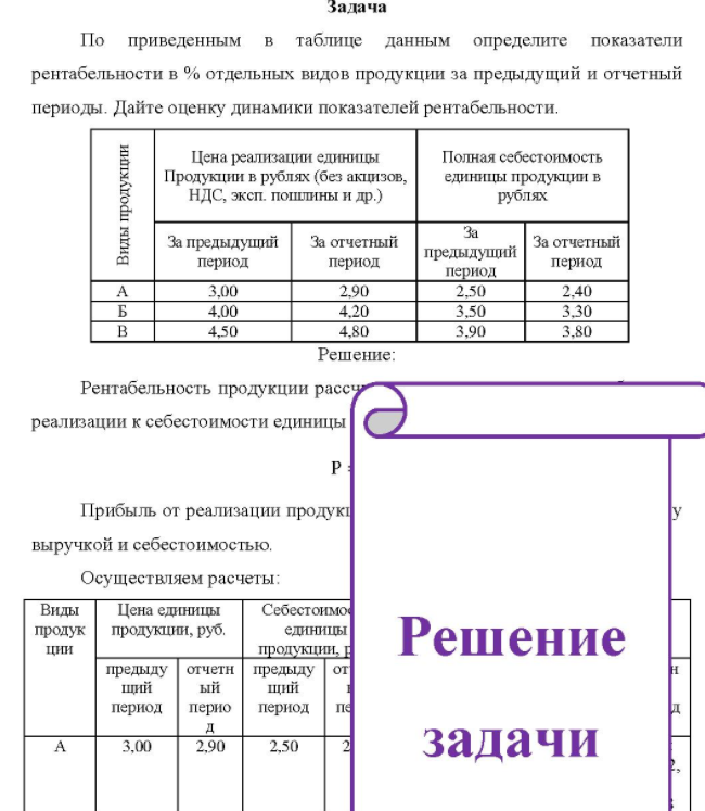 По приведенным в таблице данным определите показатели рентабельности в % отдельных видов продукции за предыдущий и отчетный периоды. Дайте оценку динамики показателей рентабельности.