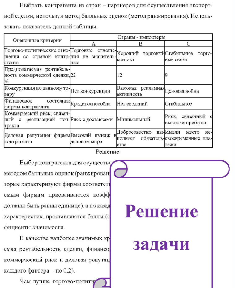 Выбрать контрагента из стран - партнеров для осуществления экспорт- ной сделки, используя метод балльных оценок (методранжирования). Исполь- зовать показатель данной таблицы. Оценочные критерии Страны -