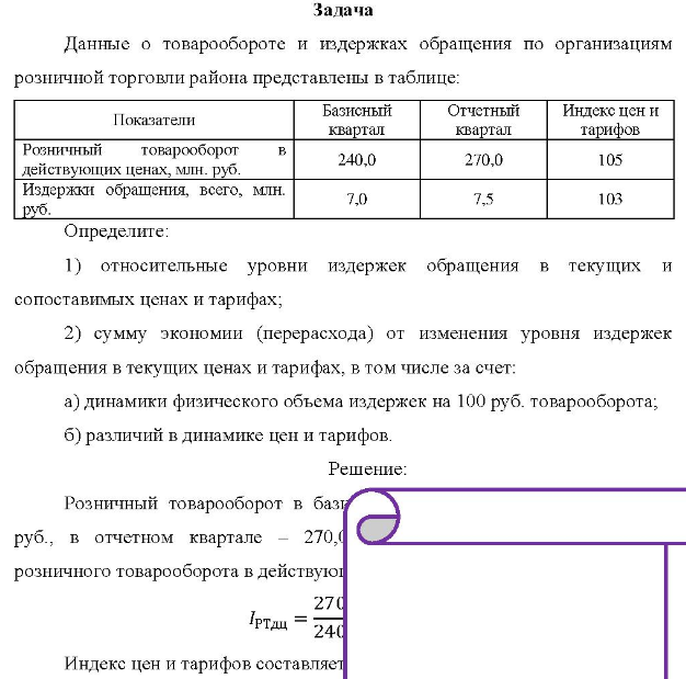 Данные о товарообороте и издержках обращения по организациям розничной торговли района представлены в таблице: Показатели Базисный квартал
