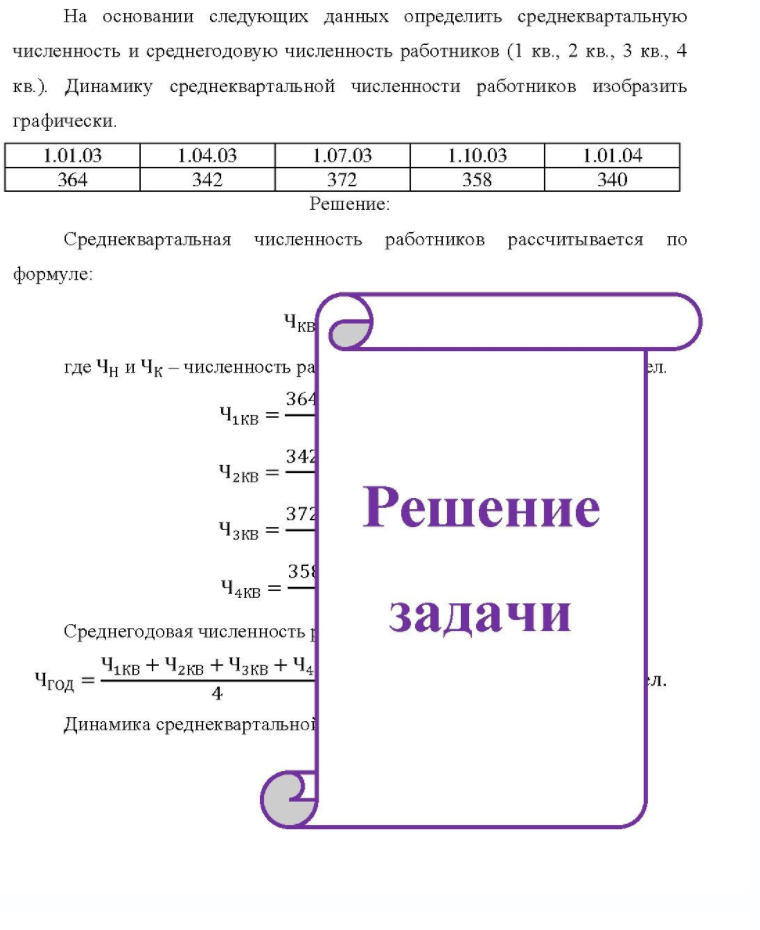 На основании следующих данных определить среднеквартальную численность и среднегодовую численность работников (1 кв., 2 кв., 3 кв., 4 кв.). Динамику среднеквартальной численности работников