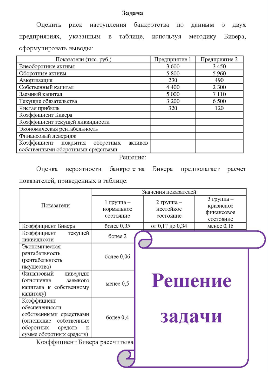 Оценить риск наступления банкротства по данным о двух предприятиях, указанным в таблице, используя методику Бивера, сформулировать выводы: Показатели (тыс. руб. ) Предприятие 1 Предприятие 2 Внеоборотные активы