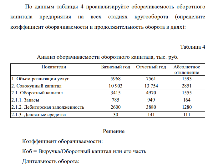 По данным таблицы 4 проанализируйте оборачиваемость оборотного капитала предприятия на всех стадиях