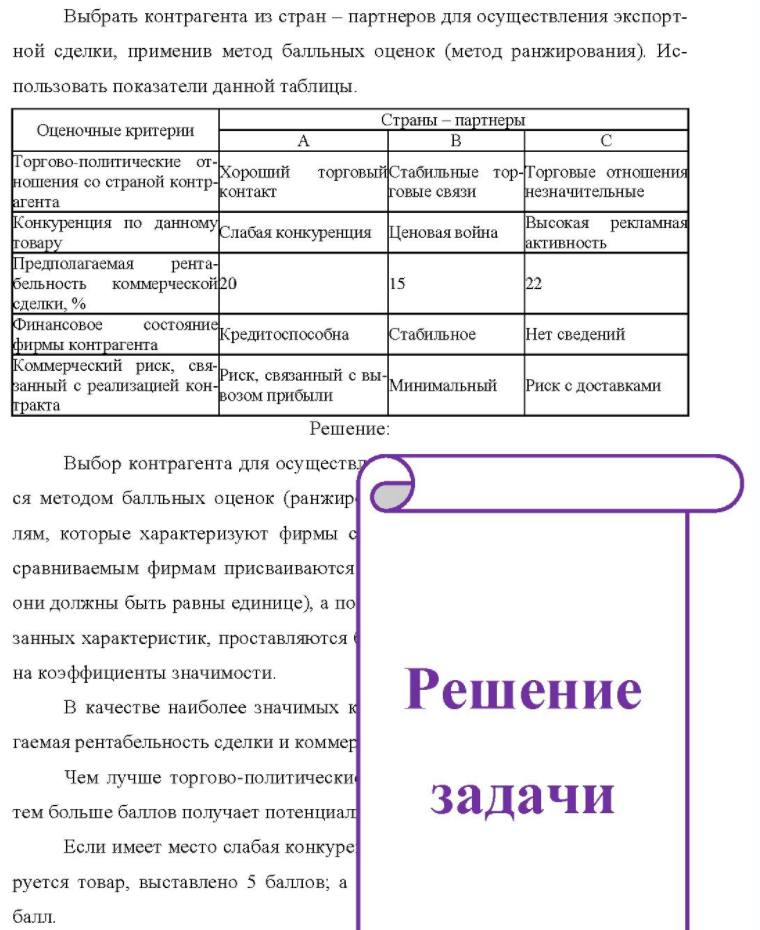 Выбрать контрагента из стран - партнеров для осуществления экспорт- ной сделки, применив метод балльных оценок (метод ранжирования). Ис- пользовать показатели данной таблицы. Оценочные критерии Страны -