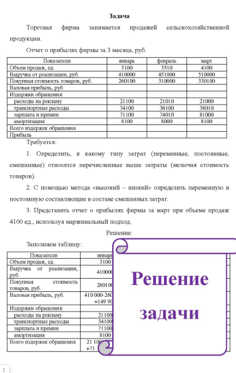 Торговая фирма занимается продажей сельскохозяйственной продукции. Отчет о прибылях фирмы за 3 месяца, руб. Показатели Объем продаж, ед. Выручка от реализации, руб. Покупная стоимость товаров,
