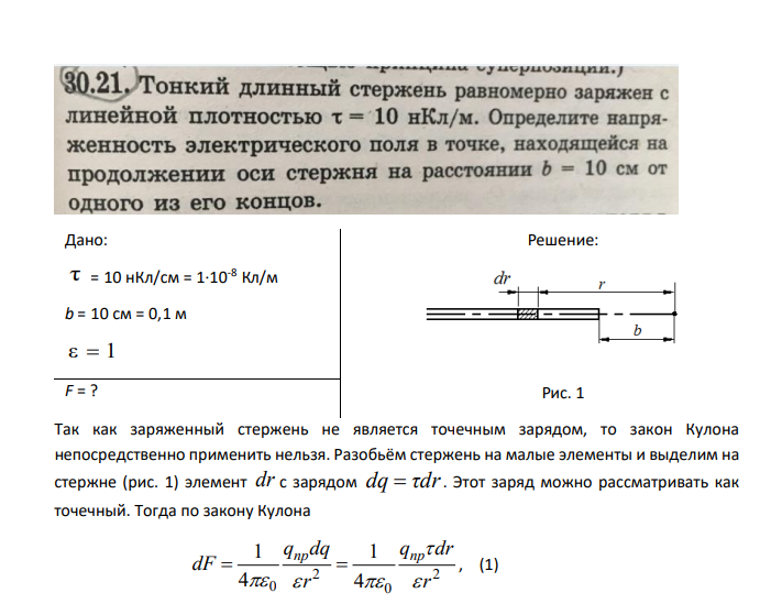 Дано: : τ = 10 нКл/см = 1∙10-8 Кл/м b = 10 см = 0,1 м ε 1 F = ?