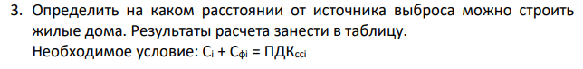 Расчет загрязнения атмосферного воздуха технологического воздуха Вариант 2 Исходные данные: Вид источника - точечный L = 42 м B = 20 м Hзд = 12 м Hтрубы = 18 м Вещество 1 – оксид алюминия (Al2O3) М1 = 180 г/с Сф1 = 0 мг/ м3 Вещество 2 – оксид железа (Fe2O3) М2 = 250 г/с Сф2 = 0 мг/ м3 Вещество 3 – оксид углерода (СО) М3 = 100 г/с Сф3 = 0,02 мг/ м3