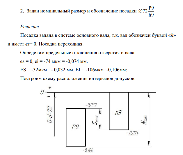Задан номинальный размер и обозначение посадки Р9 72 h9