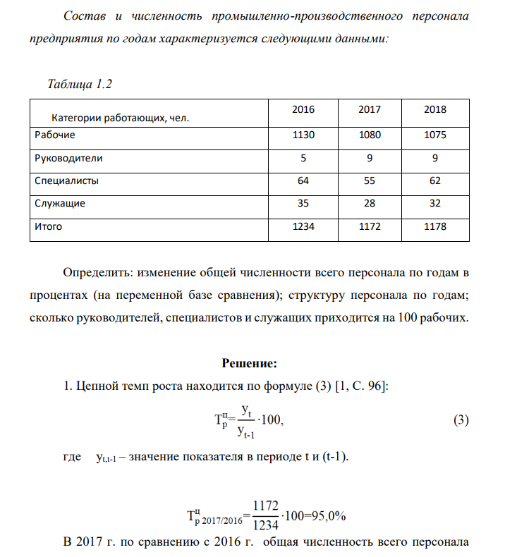 Состав и численность промышленно-производственного персонала предприятия по годам характеризуется следующими данными: Таблица 1.2 Категории работающих, чел. 2016 2017 2018 Рабочие