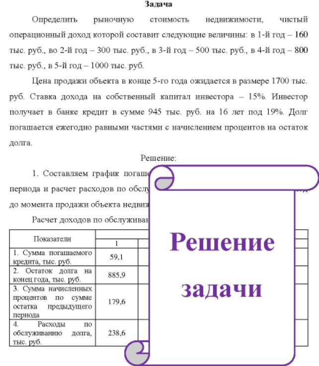 Определить рыночную стоимость недвижимости, чистый операционный доход которой составит следующие величины: в 1-й год - 160 тыс. руб., во 2-й год - 300 тыс. руб., в 3-й год - 500 тыс. руб., в 4-й год - 800 тыс. руб. , в 5-й год - 1000 тыс. руб. Цена продажи объекта в конце 5-го года ожидается в размере 1700 тыс. руб. Определить рыночную стоимость недвижимости, чистый операционный доход которой составит следующие величины: в 1-й год - 160 тыс. руб., во 2-й год - 300 тыс. руб., в 3-й год - 500 тыс. руб., в 4-й год - 800 тыс. руб. , в 5-й год - 1000 тыс. руб. Цена продажи объекта в конце 5-го года ожидается в размере 1700 тыс. руб.