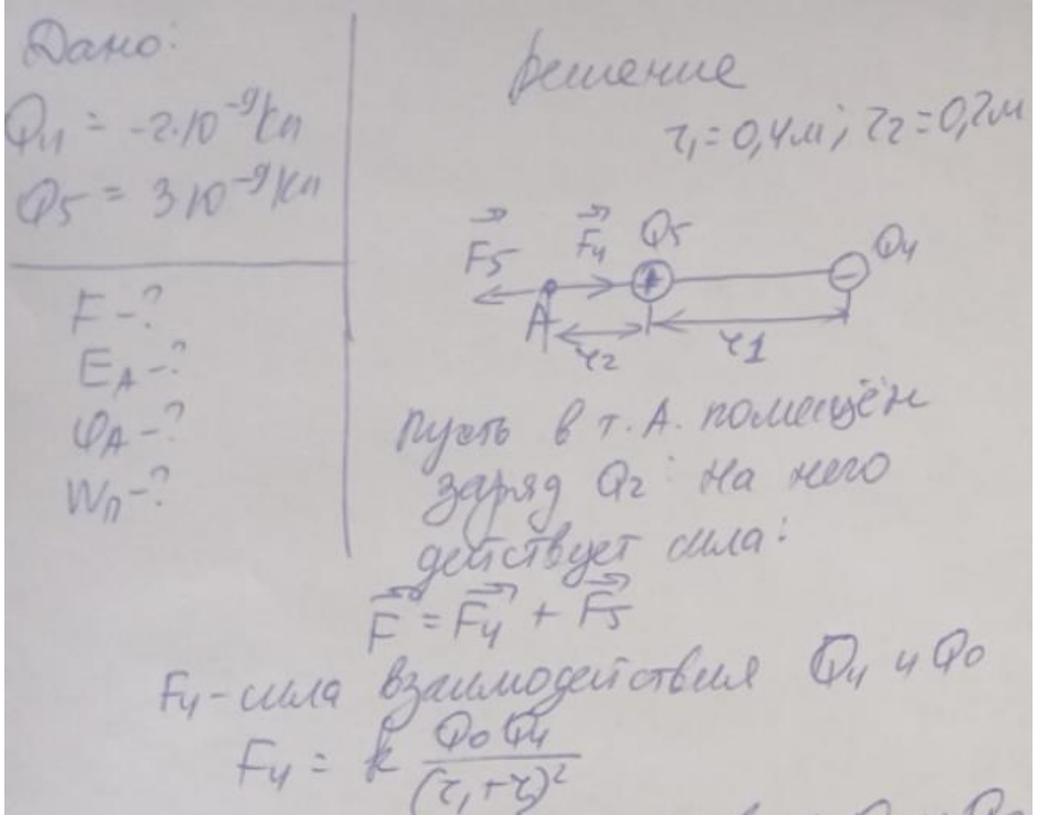 На рис. 3 показано распределение точечных зарядов Qj. Для заданных значений зарядов (см. табл. 5) определить силу, действующую на точечный заряд Q0, помещенный в точку, указанную в последнем столбце, напряженность Е и потенциал Ф электростатического поля в этой точке, а также потенциальную энергию Wп взаимодействия зарядов Qi.