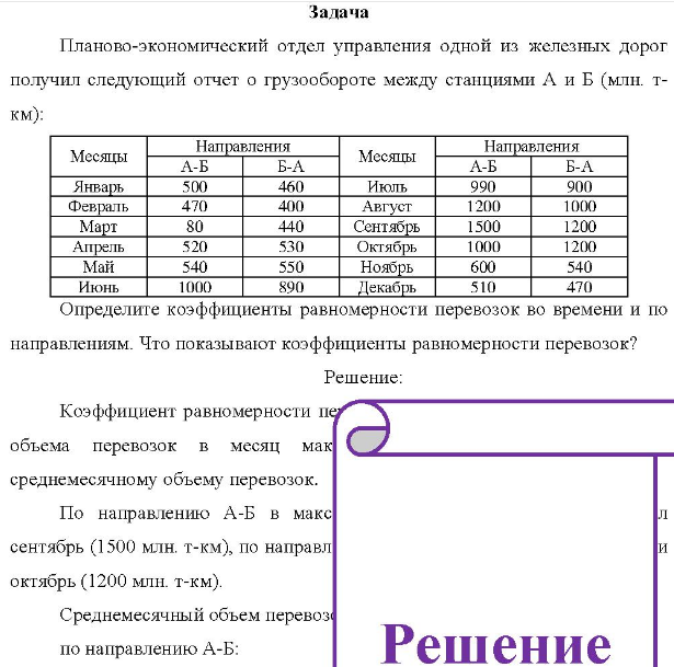 Планово-экономический отдел управления одной из железных дорог получил следующий отчет о грузообороте между станциями А и Б (млн. т- км): Месяцы Январь