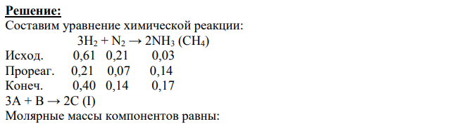Рассчитать материальный баланс реактора синтеза аммиака. Объемный расход конечной смеси 72000 м3/ч.