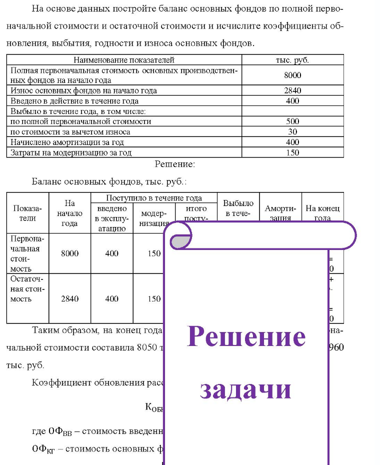 На основе данных постройте баланс основных фондов по полной перво- начальной стоимости и остаточной стоимости и исчислите коэффициенты об- новления, выбытия, годности и износа основных фондов. Наименование показателей тыс. руб. Полная первоначальная стоимость