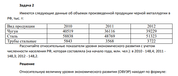 Имеются следующие данные об объемах произведенной продукции черной металлургии в РФ, тыс