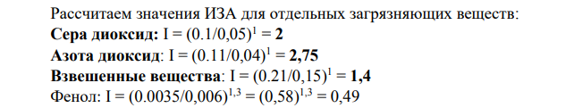 Расчет индекса загрязнения атмосферы Загр. в-ва SO2 NO2