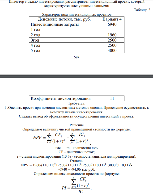 Инвестор с целью инвестирования рассматривает инвестиционный проект, который характеризуется следующими данными: Таблица 2 Характеристика инвестиционных проектов. 1 .Оценить проект