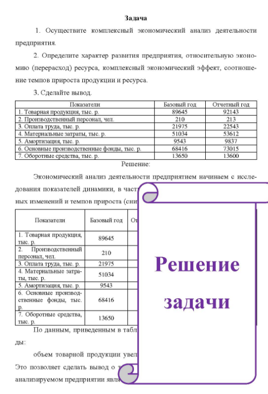 1. Осуществите комплексный экономический анализ деятельности предприятия. 2. Определите характер развития предприятия, относительную эконо- мию (перерасход) ресурса, комплексный экономический эффект, соотноше- ние темпов прироста продукции и ресурса. 3. Сделайте вывод. Показатели Товарная пролукция, тыс. р. 2. Производственный персонал, чел. 3. Оплата труда, тыс. р. 4. Материальные затраты, тыс. р.