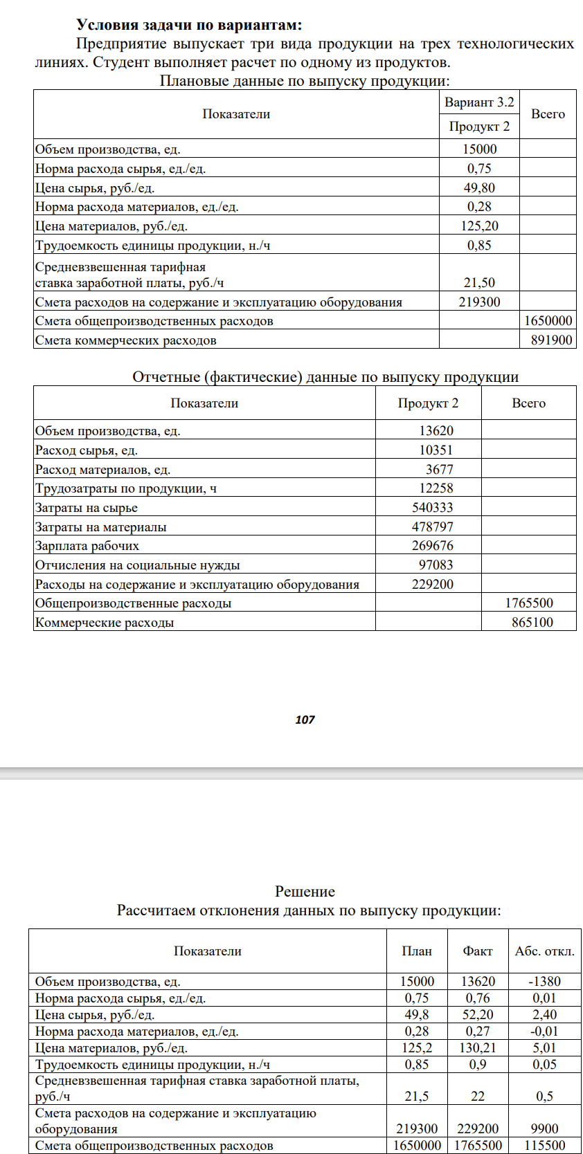 Условия задачи по вариантам: Предприятие выпускает три вида продукции на трех технологических линиях. Студент выполняет расчет по одному из продуктов. Плановые данные по выпуску продукции: