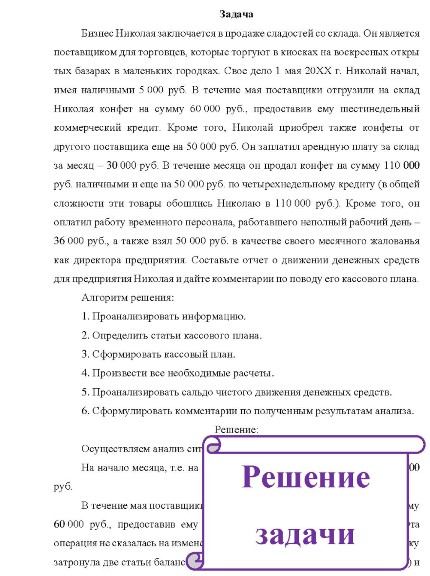 Бизнес Николая заключается в продаже сладостей со склада. Он является поставщиком для торговцев, которые торгуют в киосках на воскресных откры тых базарах в маленьких городках. Свое дело 1 мая 20ХX г. Николай начал, имея наличными 5 000 руб.