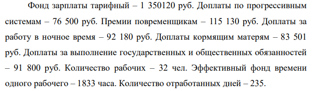 Фонд зарплаты тарифный – 1 350120 руб. Доплаты по прогрессивным системам – 76 500 руб. Премии повременщикам – 115 130 руб.