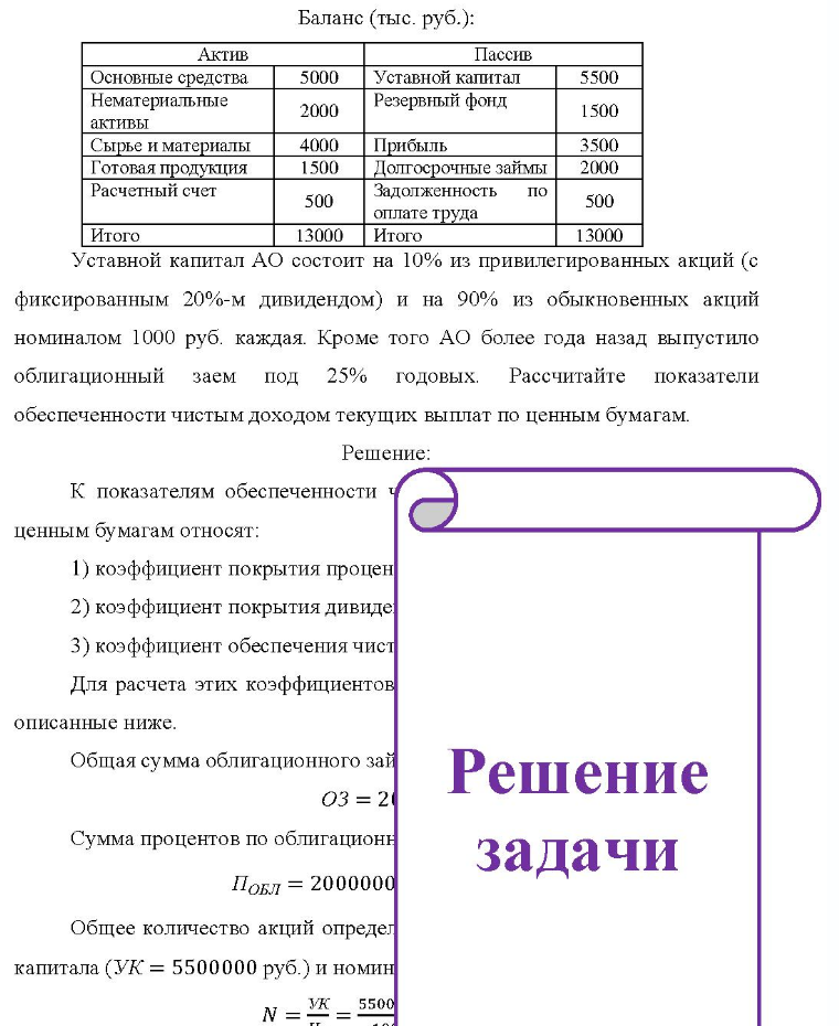 Баланс (тыс. руб. ): Актив Основные средства Нематериальные активы Сырье и материалы Готовая продукция Расчетный счет Пассив 5000 Уставной капитал Резервный фонд 2000 4000 Прибыль 1500 Долгосрочные займы