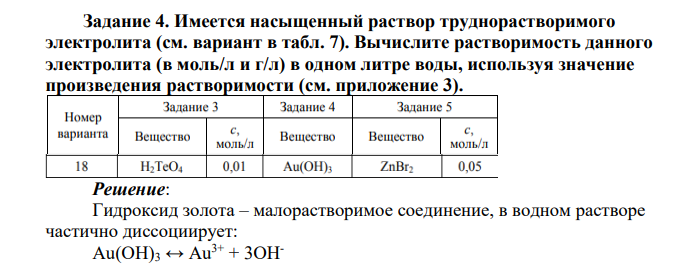 Имеется насыщенный раствор труднорастворимого электролита . Вычислите растворимость данного электролита (в моль/л и г/л) в одном литре воды, используя значение произведения растворимости