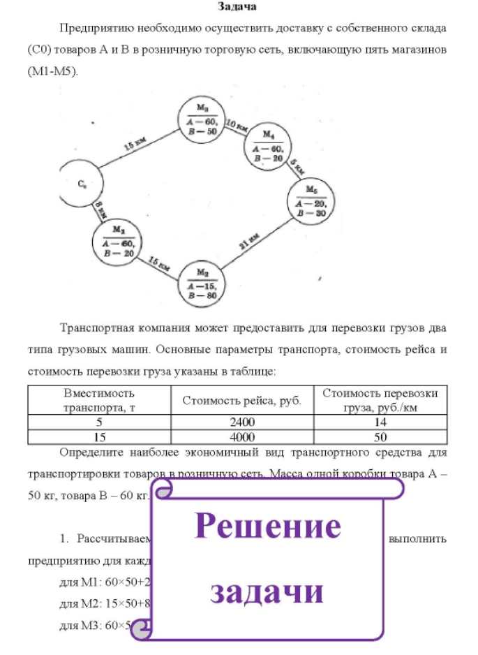 Предприятию необходимо осуществить доставку с собственного склада (СО) товаров А и В в розничную торговую сеть, включающую пять магазинов (M1-M5). м 60. 10 B- 50 м, A - 00. B - 20 Mg 20. B -30 м, 60, B - 20 15 Ma -15. B-80 Транспортная компания может предоставить для перевозки грузов два типа грузовых машин.