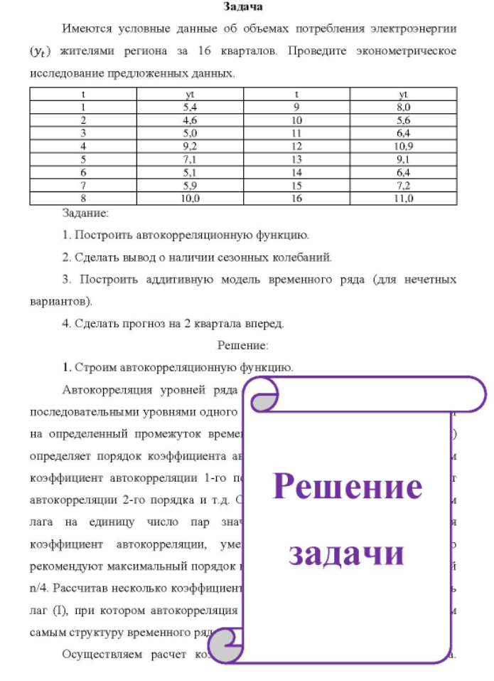 Имеются условные данные об объемах потребления электроэнергии (у.) жителями региона за 16 кварталов. Проведите эконометрическое исследование предложенных данных. yt yt 8,0 6,4 5,9 10,0 11,0
